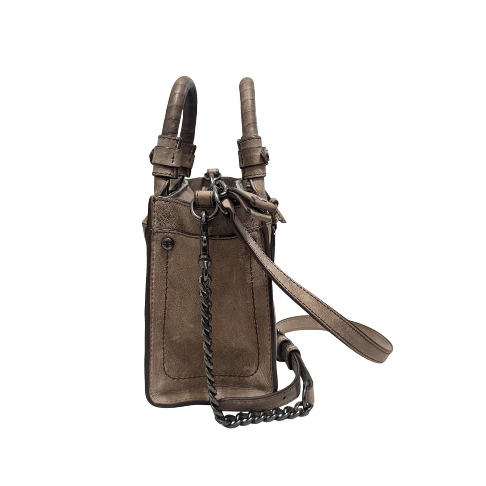 Frye Taupe Leather Satchel with Chain Strap